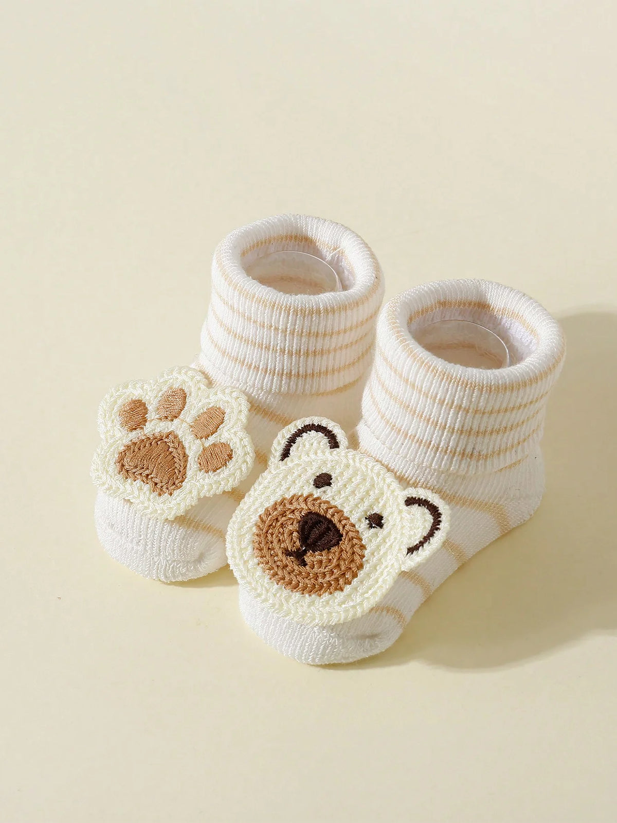 4 Pairs Baby Cute Cartoon Bear Socks, Baby Non-Slip Soft Cotton Socks Ankle Socks for 0-12 Month Newborn Toddler Boys and Girls