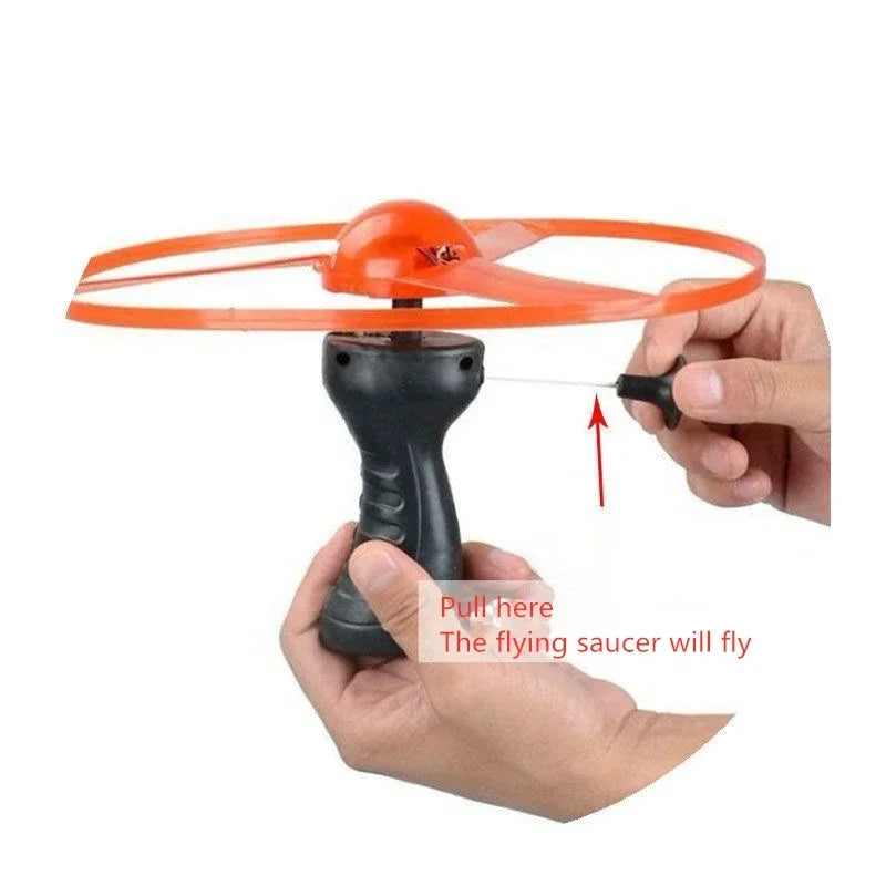 Kid Sports Pull Line Saucer Toys Children outdoor Fun Rotating Flying Toy LED Light Processing Flash Flying Toy For Parks Beach