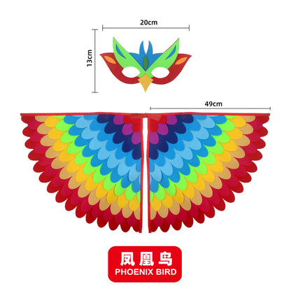 Animal Bird Wings+Mask Suit Stage Performance Peacock Owl Parrot Bird Felt Cape Halloween Bird Funny Party Cosplay Cloak