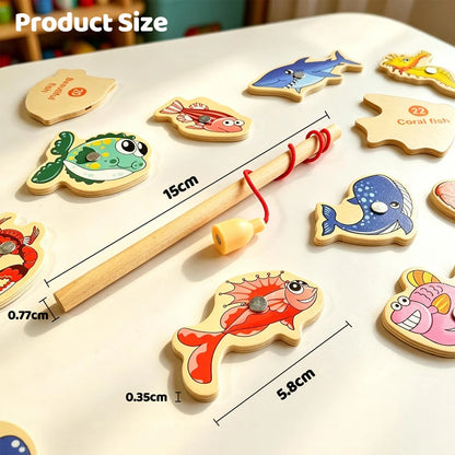 Wooden Magnetic Fishing Toy Montessori Marine Cognition Hand Eye Coordination Kids Early Educational Parent Child Birthday Gifts