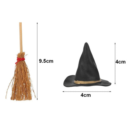 12Pcs Mini Witch Hats and Brooms Cake Toppers Halloween Mini Wizard Hats Cake Decorations for Birthday Wedding DIY Party Favors