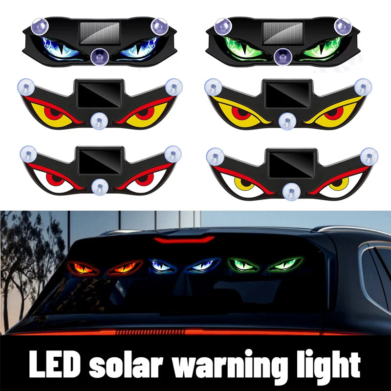 Solar Power Car Decorative Lamps Demon Eyes Light Cool Flashing Warning Light Dynamic Safety Vehicle Signal Lights for Halloween