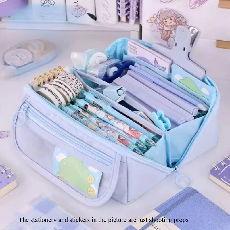 Large Capacity Pencil Case Organizer - Multi-Compartment Desktop Storage for School & Office Supplies ( Pink/Purple/Black)