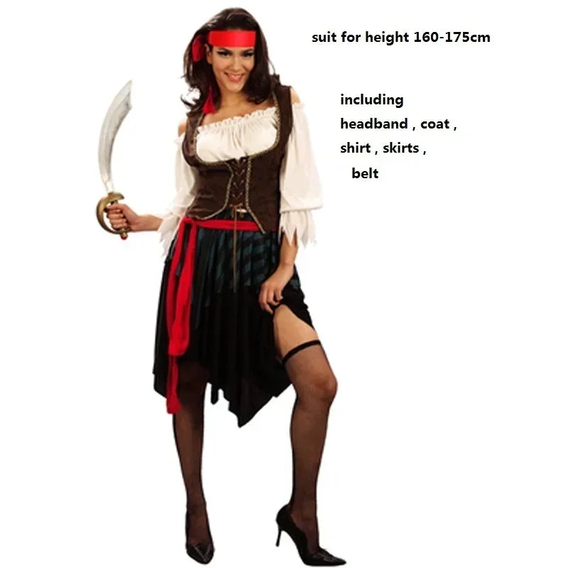Pirate Costumes for Women Men Adult Halloween Male Captain Jack Sparrow Costume Pirates of the Caribbean Cosplay Clothes Set