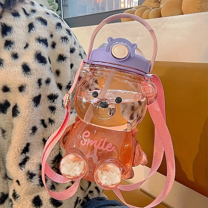 Cute Bear Cup Various Modes of 1000ml/1400ml Tumbler with Straw Kawaii Water Bottle For Girl Kid Outdoor Drinking Kettle