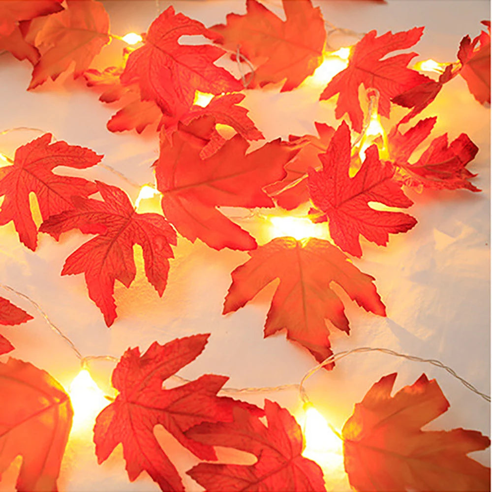 2/3/6M Halloween LED Lights String,Artificial Maple Leaf Lantern Garland,Halloween Christmas Thanksgiving Day Home Decorations