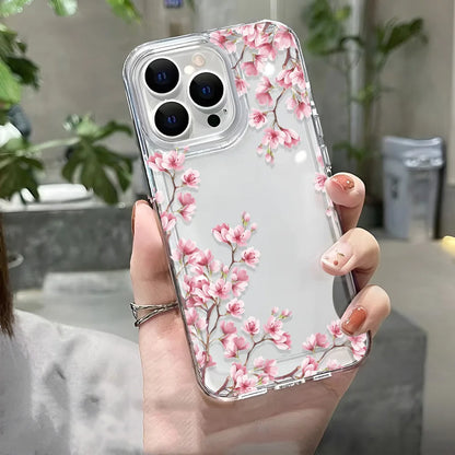 Girls Flower Clear Phone Case For iPhone 16 15 14 13 12 11 Pro Max 16 Plus Bumper Shockproof Hard Cover Cases