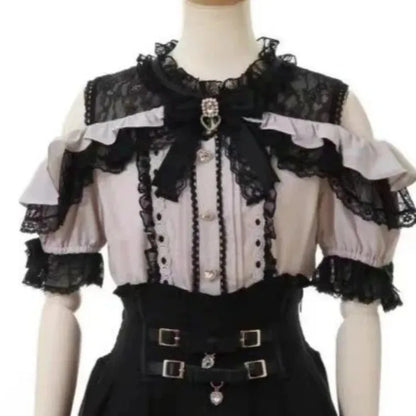 Japanese Sweet Lolita Style Mini Skirt Women Elegant Lace Bandage Party Cake Skirts Female Gothic Y2k Metal Buckle Skirt