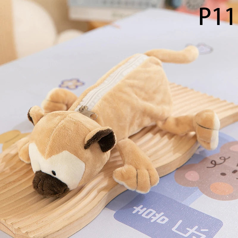 Cartoon Animal Elephant Lion Plush Pen Case For Kid School Season Large Capacity Supplies Stationery Storage Bag For Kid Gift