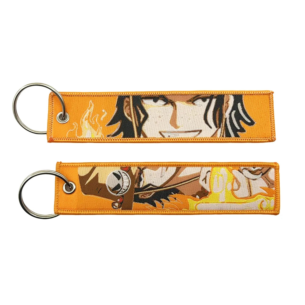 One Piece Anime Key Chains with Cute Jet Manga Embroidery Fashion Key Tag for Jewelry Accessory Key Ring Holder Gift Anime Fans