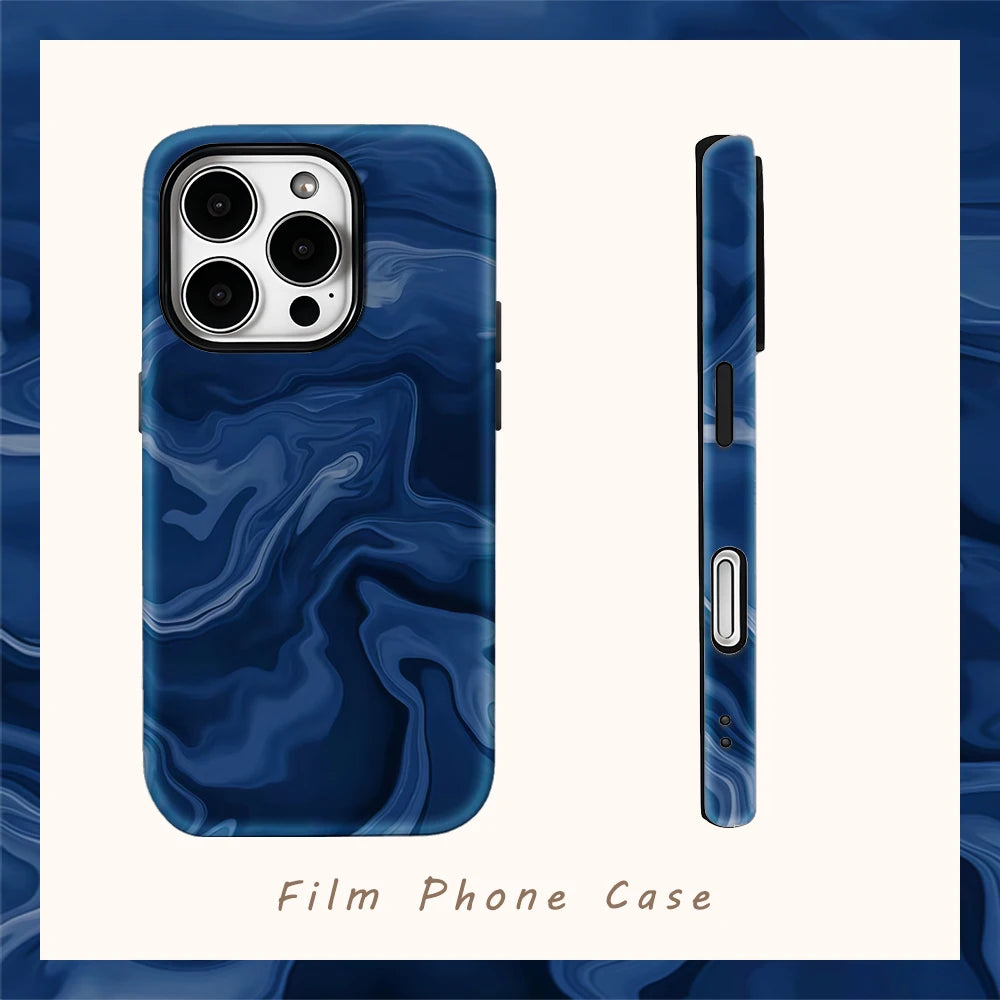 Deep Sea Ripples Design Double-Layer Back Cover Phone Case for iPhone 18/17/16/15/14/13/12/11 Pro/Max/Plus - Protective Case