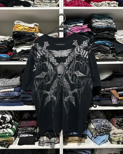 TAPOUT New Y2K Red  Printing  T shirt Men  Hip Hop Round Neck Oversized Long Sleeved Casual Gothic Clothing Tops Streetwear