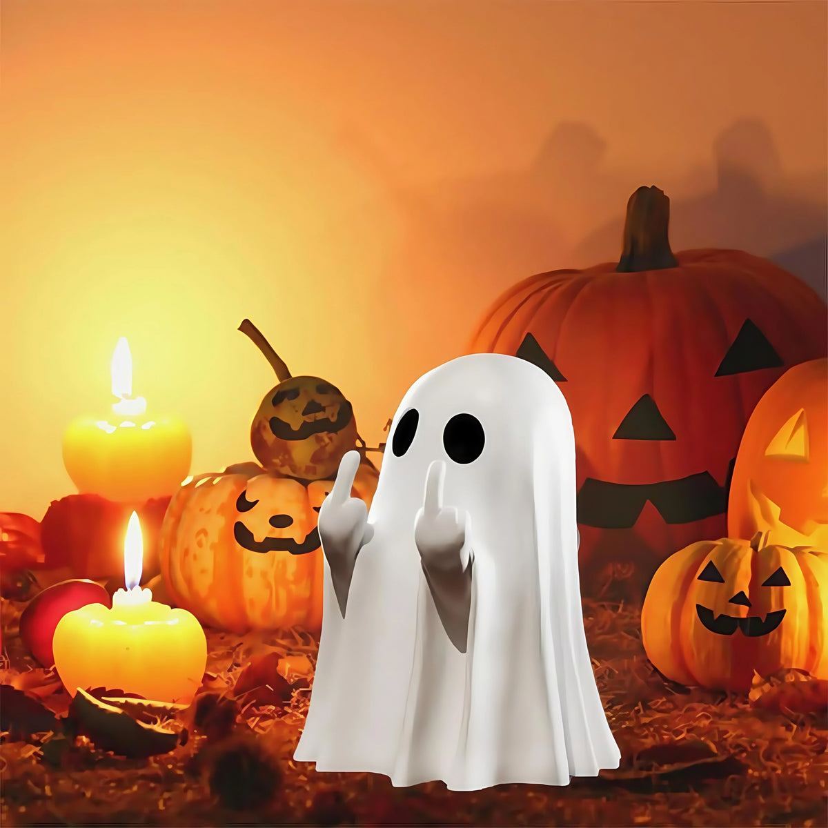 Cute Middle Finger Ghost Statue, Small Halloween Decor for Home, Centerpiece for Coffee Table, Adorable Horror Figure
