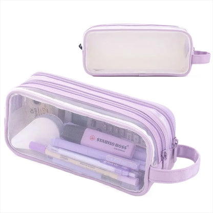 Purple Transparent Pencil Case, Large-capacity Simple Stationery Bag, Cute Cosmetic Bag, Student Study Supplies, Office Supplies