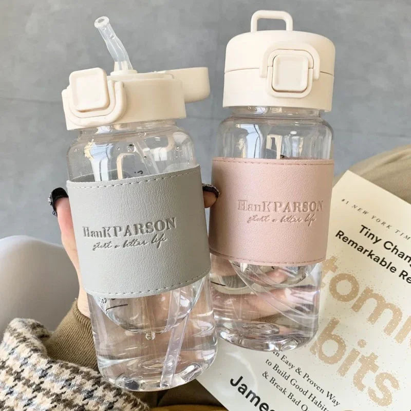 Hot 500ml Cute Water Bottle with Straw Portable Plastic Pop-Up Cover Water Cup for School Kids Leak-Proof Cute Drinking Bottle