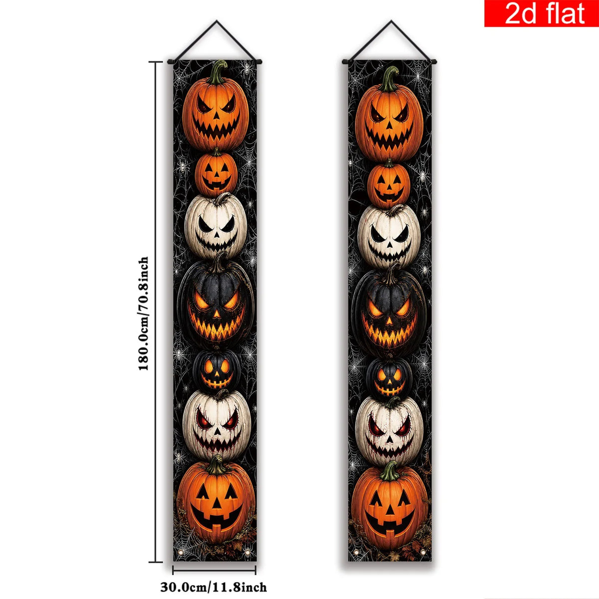 Halloween Porch Vertical Banner Set Scary Jack O Lantern Pumpkin Spider Web Hanging Sign for Outdoor Halloween Party Decor