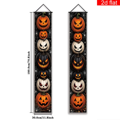 Halloween Porch Vertical Banner Set Scary Jack O Lantern Pumpkin Spider Web Hanging Sign for Outdoor Halloween Party Decor