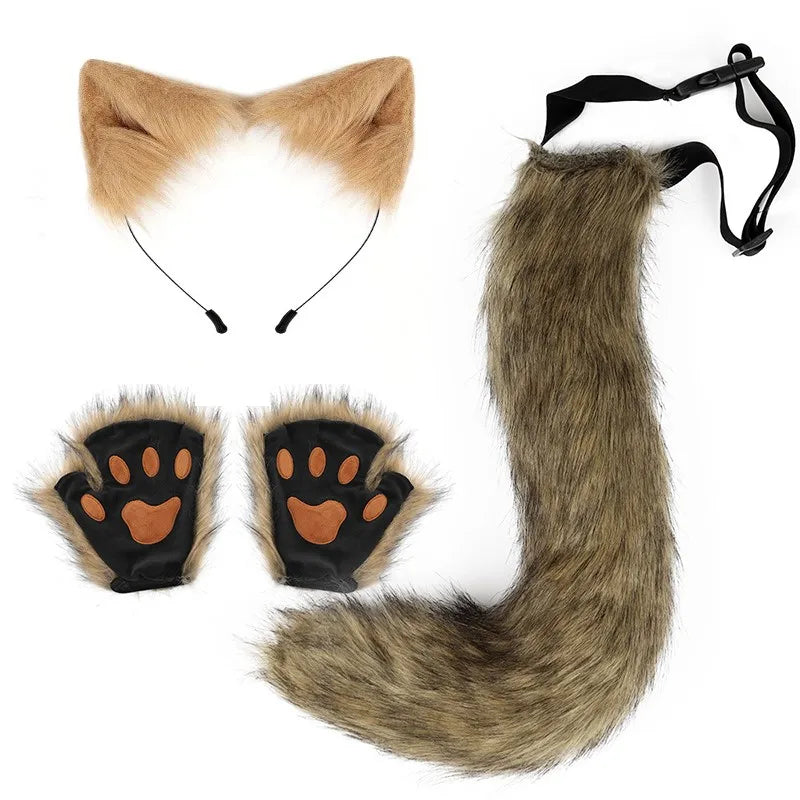 Halloween Party Fox Tail Fox Ears Set Plus Cute Paw Gloves Cosplay Animation Exhibition Character Handmade Plush Props