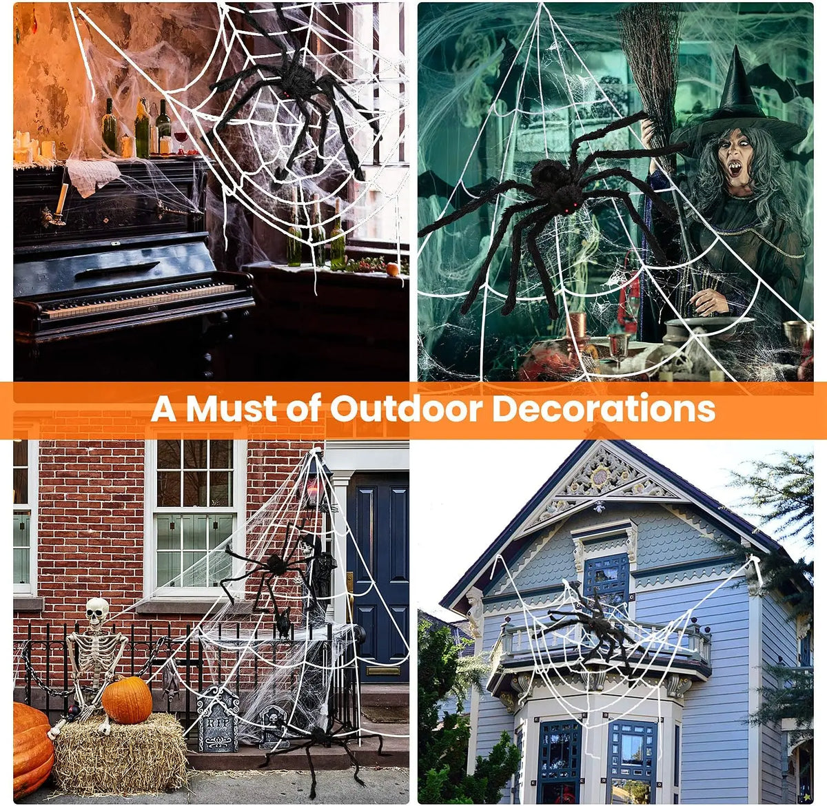 Halloween Plush Spider, 30-200cm Outdoor Giant Spider Decor Chamber Prank Black Spider, Horror Halloween Decoration Party Prop