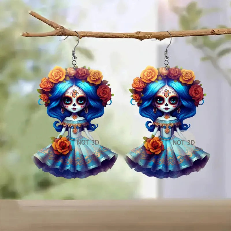 2025 million Halloween Acrylic 2D Gothic Doll Earrings, Unique Fashion Gifts for Girls Accessories