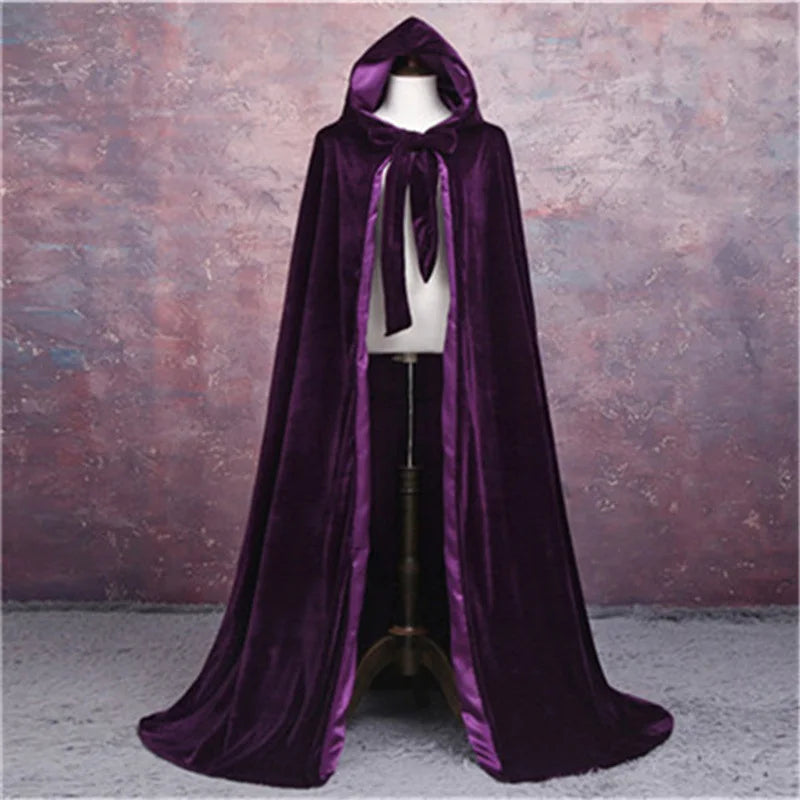 Adult Child Velvet Hooded Cape New Adult Halloween Hooded Cloak Velvet Witches Princess Black Red Velvet Hooded