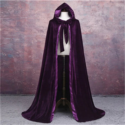 Adult Child Velvet Hooded Cape New Adult Halloween Hooded Cloak Velvet Witches Princess Black Red Velvet Hooded