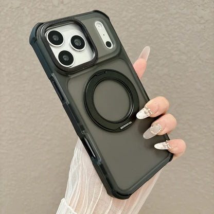 Skin feel matte semi transparent magnetic 360 ° bracket phone case for iPhone 18 17 16 15 14 13 Pro Max airbag anti drop cover