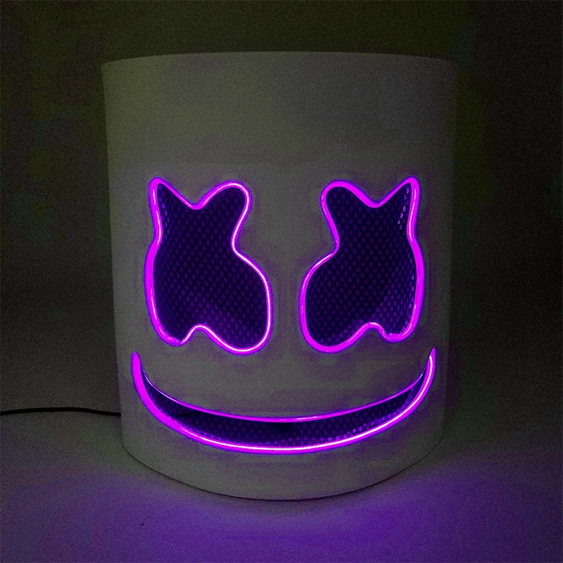 DJ Marshmello Luminous Head Cover LED Light Up Halloween Cosplay Headgear Glowing Helmet for Neon Night Club Music Rave Props