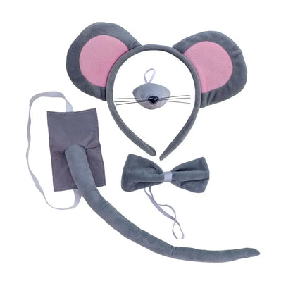Mouse Costume Set Ears Headband Nose Tail and Bow Tie Animal Fancy Dress Kit Party Accessories Halloween Birthday