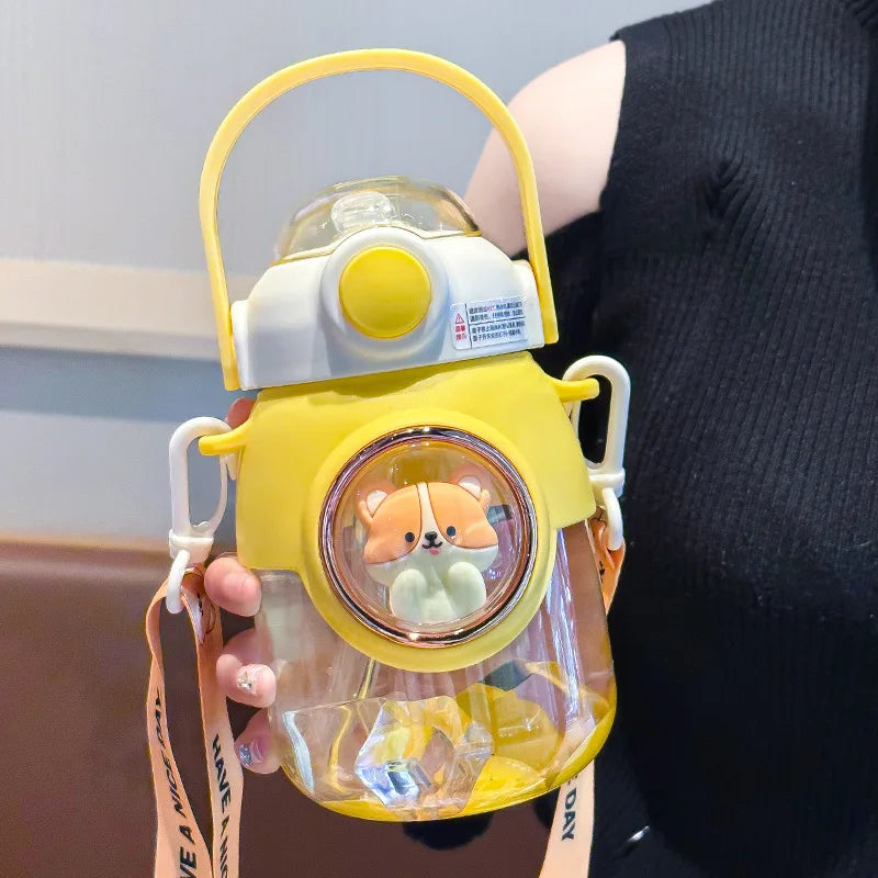 820ml Kids Water Sippy Cup Cartoon Water Bottle with Straw and Handle Portable Drinking Bottle Cup for Children Student School
