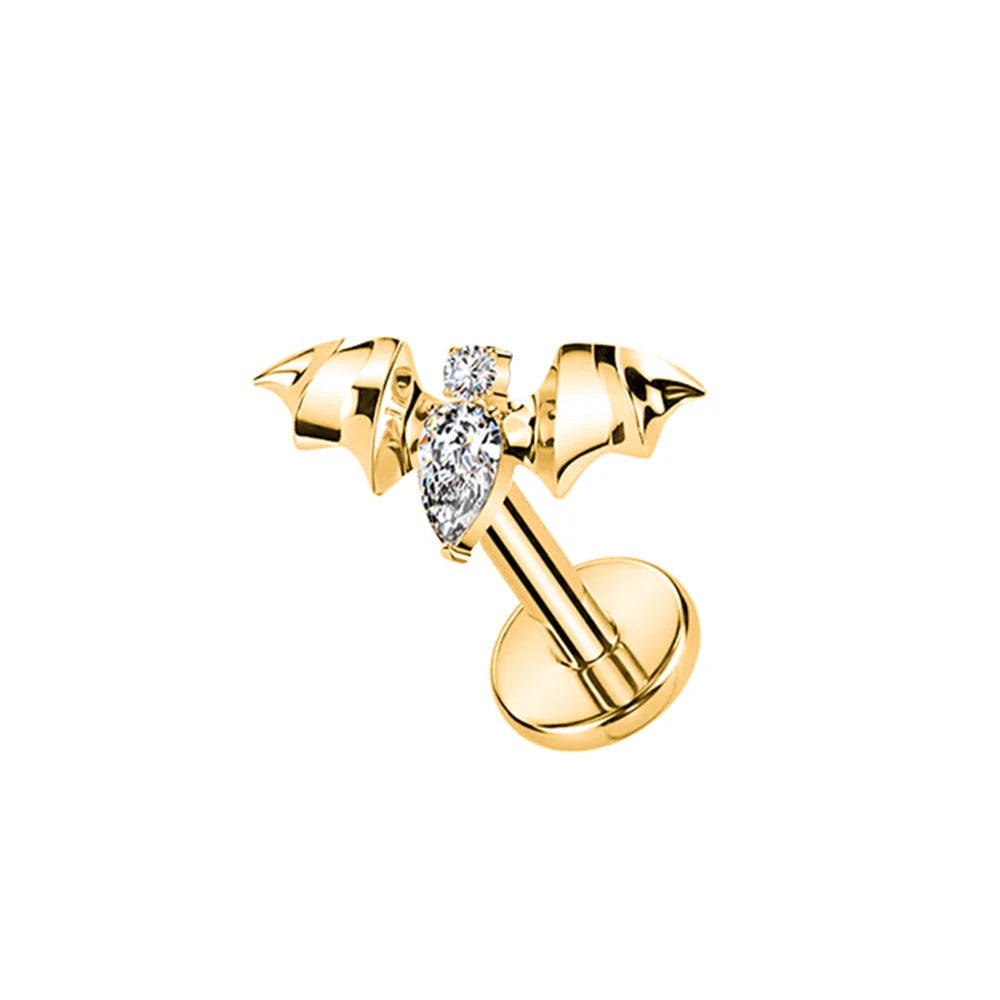 PUTITUP F136 Titanium Halloween Bat Earrings Vampire Style Inlaid Zirconia Gothic Ear Bone Lip Stud Body Piercing Jewellery