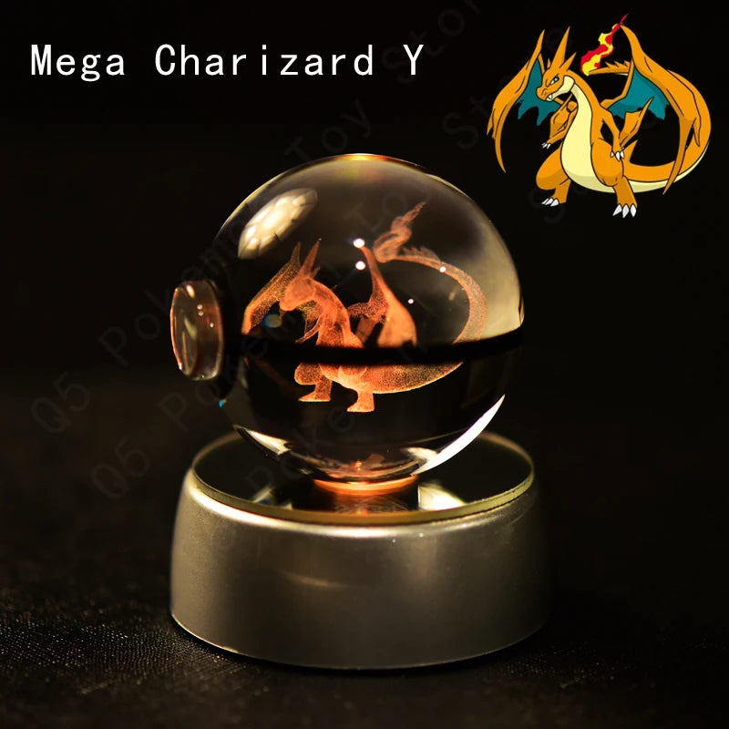 Pokemon Crystal Ball 3D Pikachu Mewtwo Mew Gengar Night Light Lamp Base Pokeball Crystal Pokemon Glass Ball Figure Birthday Gift