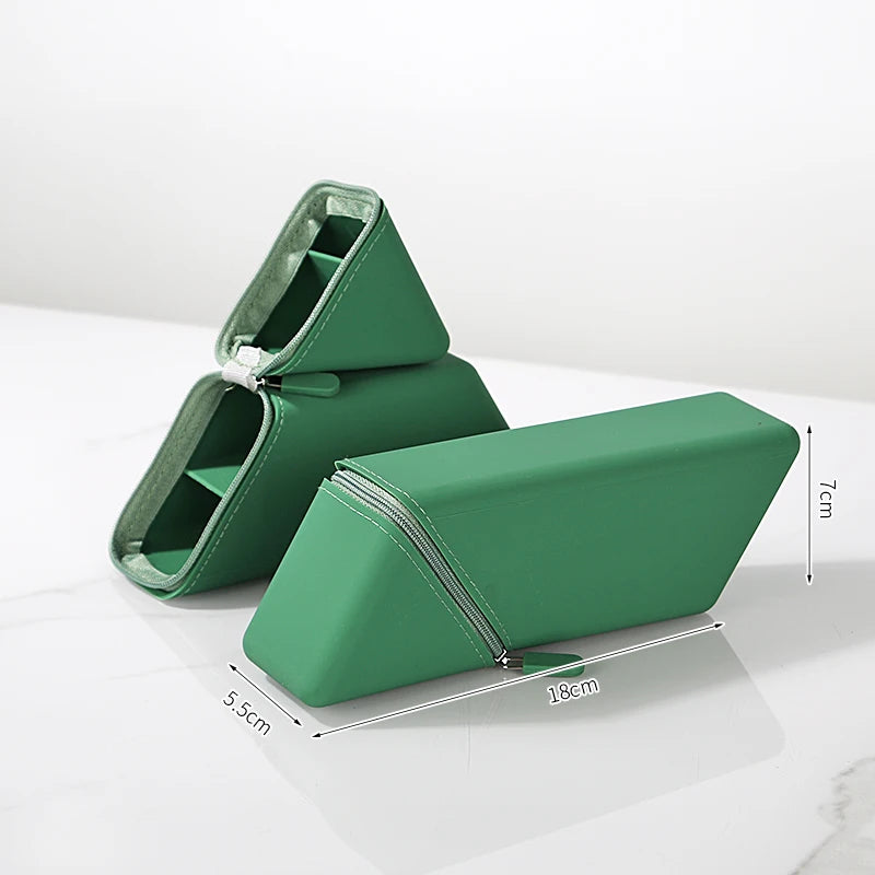 Creative Silicone Pencil Case Large Capacity Simple Design Dual-Purpose Pen Holder Multi-Layer Storage Triangular Stand-Up Style
