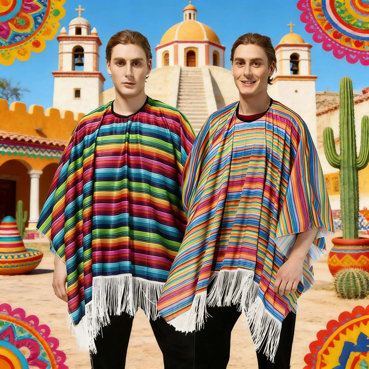 Ethnic Cloak Mexican Poncho Men Women Costume Cosplay Festival Party Adult Mexican Colorful Striped Folk Cape Christmas GiftEthn
