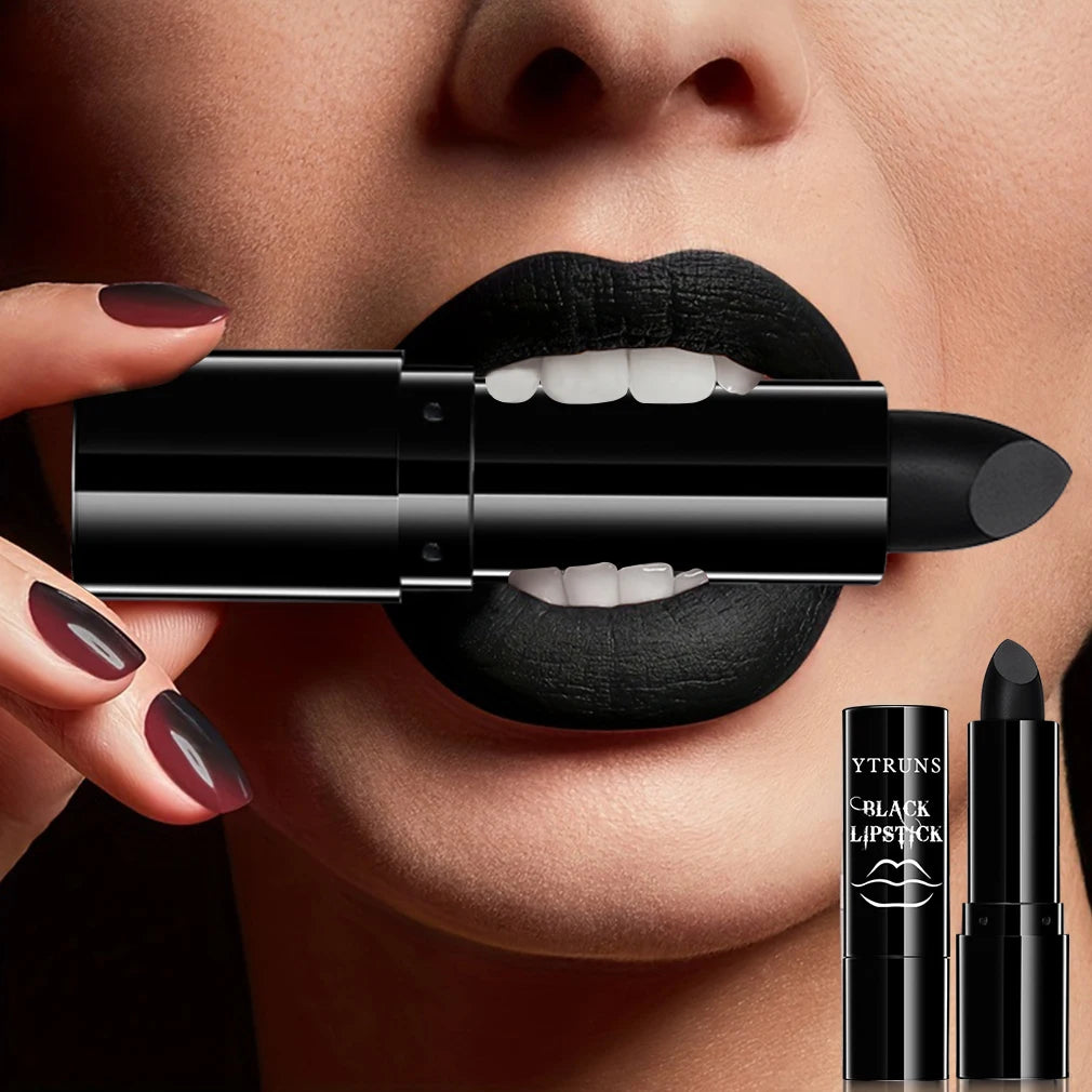 Matte black lipstick, long-lasting waterproof, no creases, Gothic dark makeup party, Halloween cosplay makeup