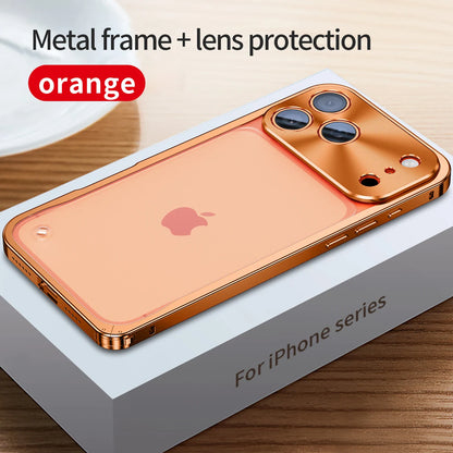 Buckle Metal Frame Phone Case For Iphone 17 18 Pro Max Magnetic Aluminum Frosted PC Matte Back Panel Phone Cover For Magsafe