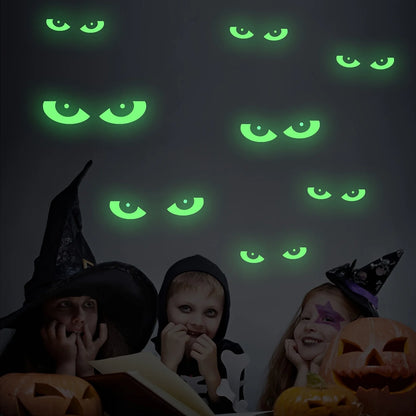 8 Pairs Glow in The Dark Halloween Eyes Window Clings Removable Luminous Fluorescent Window Sticker Halloween Wall Decal