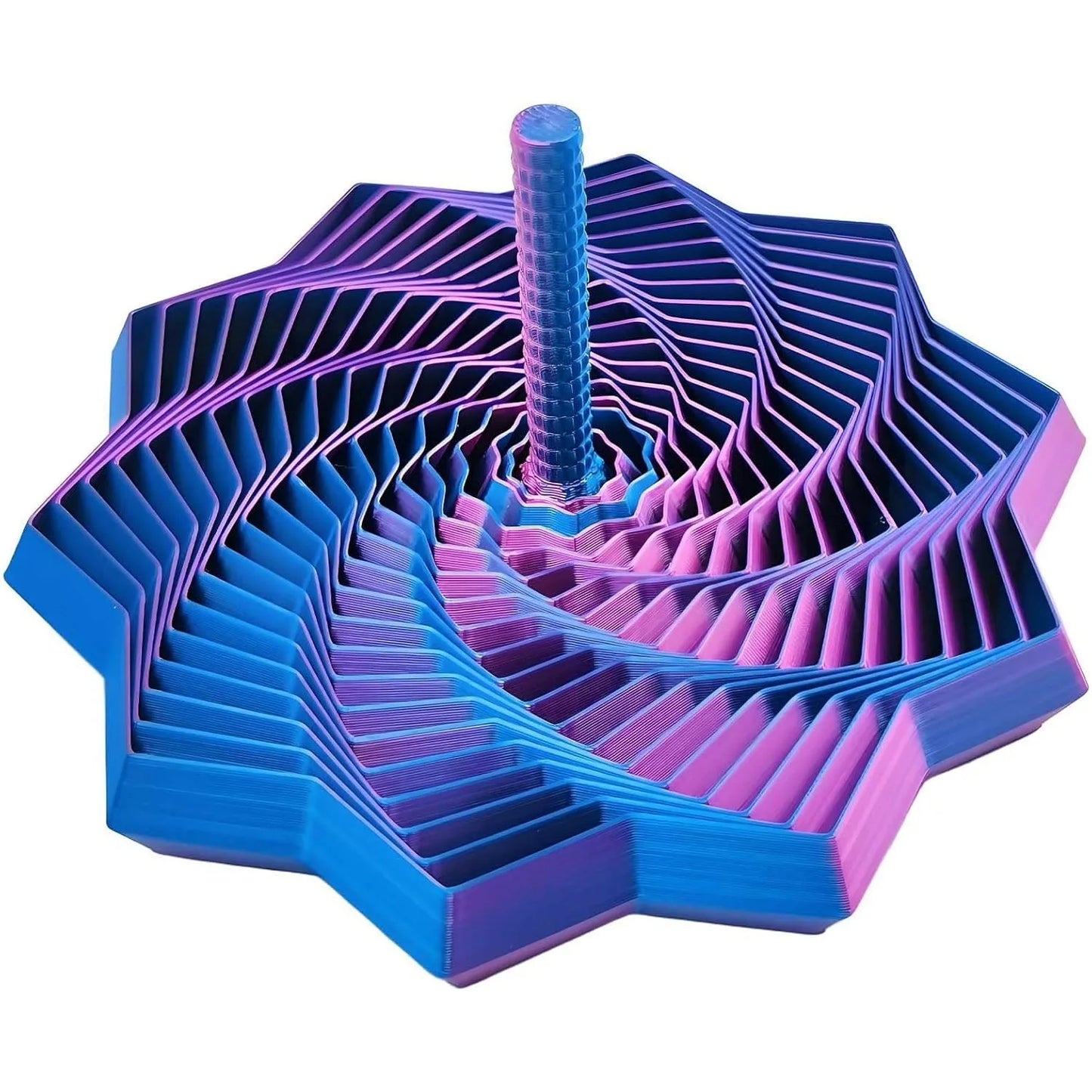 3D Printed Expanded Sensory Fidget Star,Easy-Grip Handles, Whirling Spiral Hexagon Spinner for Stress (Red and Blue,4.64in)