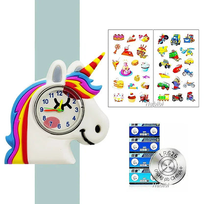Boys Girls Watches Baby Kindergarten Party Gift Children Study Time Toy Wristwatches Slap Bracelet Clock Cartoon Kids Watches 22