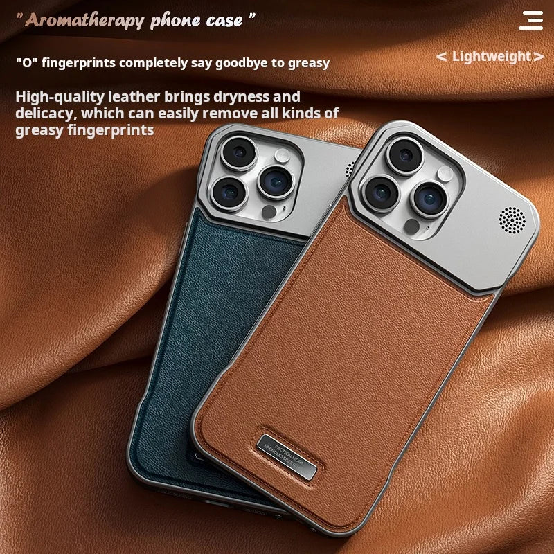 Business Aromatherapy Leather Case for iPhone 17 Air 16 15 14 Plus 13 12 11 Pro Max For Magsafe Magnetic Frameless Armor Cover