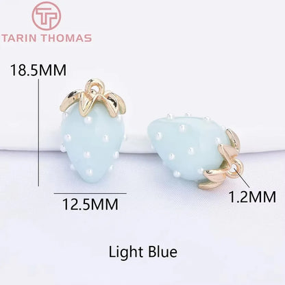 (10593) 4PCS 24K Gold Color Brass Pearl Embellished Hollow Strawberry Shaped Pendants High Quality DIY Jewelry Making