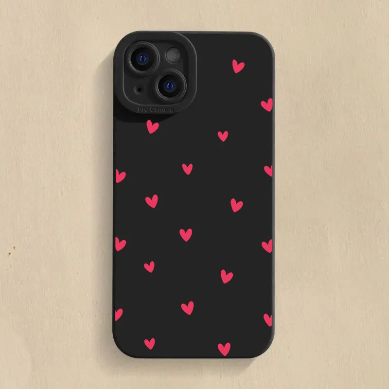 Black Love Heart Phone Case For iPhone 18 17 16 14 15 13 12 11 Pro Max X XR XS 7 8 15 16 Plus SE Shockproof Silicone Soft Cover