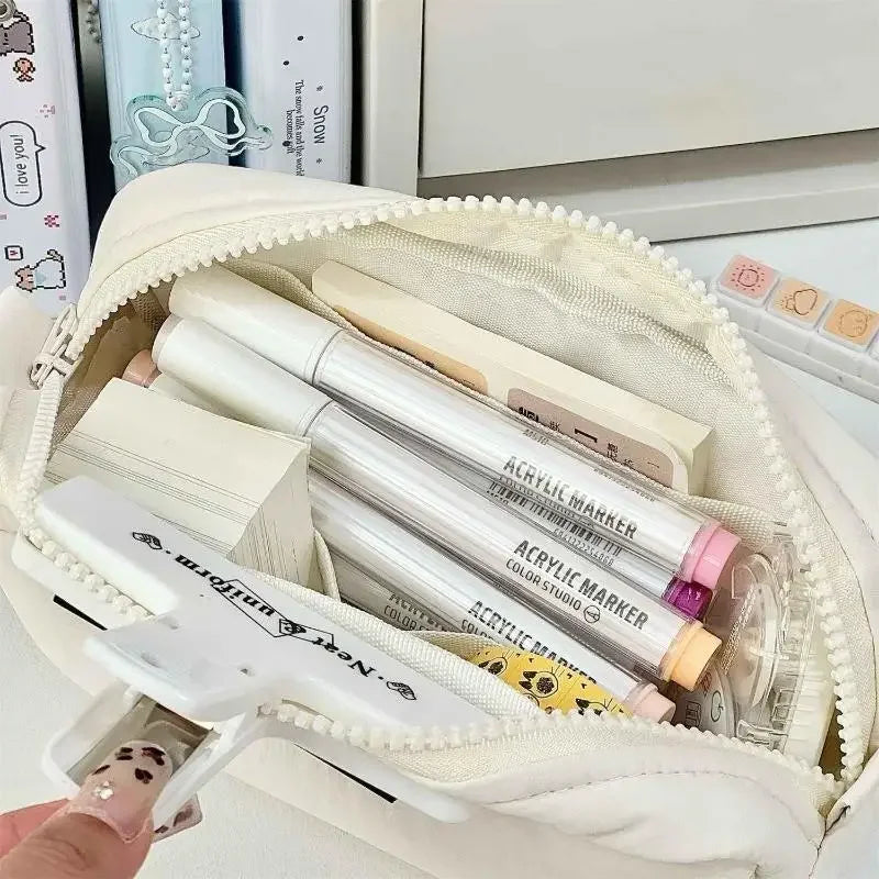 Simple Solid Color Square Pencil Case Large Capacity Classified Storage Pencil Bags Multifunctional Student Stationery Organizer