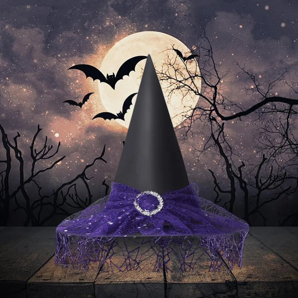 Halloween Witch Hat Decoration Props Reusable Witches Hats Cloth Adult Children Cosplay Hat Prop Party Cosplay Polyester Taffeta