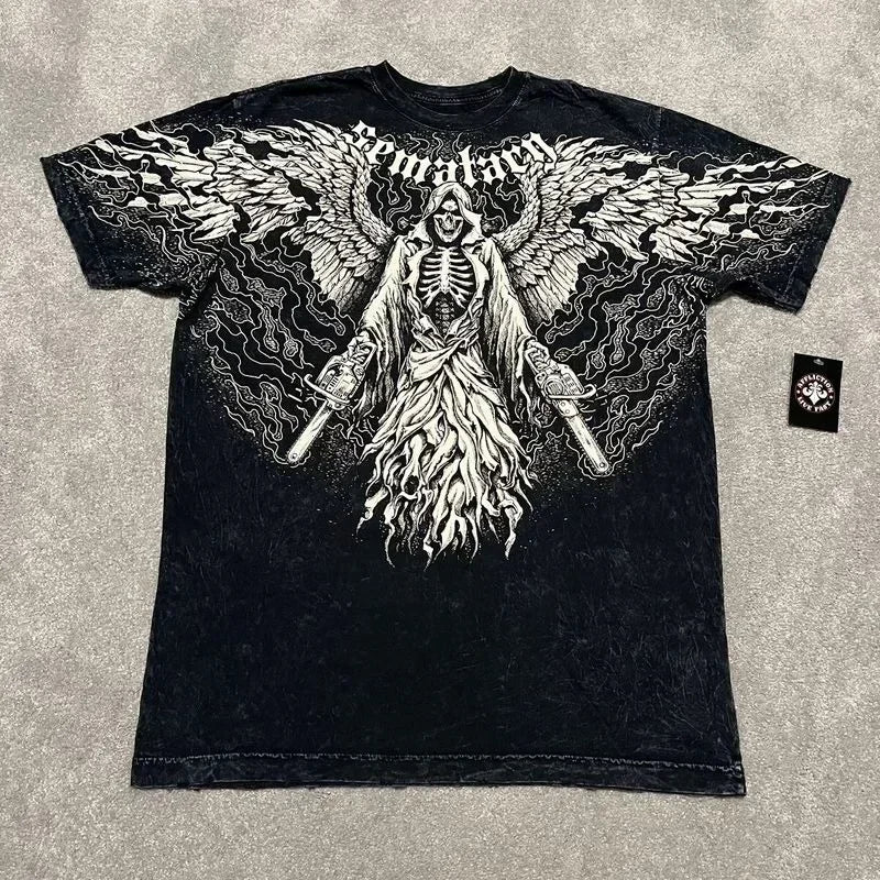 90s affliction Hip Hop Skull Graphic t shirts Men Streetwear Goth Tops Men Clothes Casual Gothic Oversized Long Sleeve T shirt