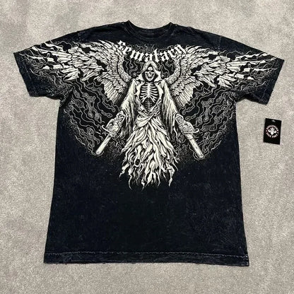 90s affliction Hip Hop Skull Graphic t shirts Men Streetwear Goth Tops Men Clothes Casual Gothic Oversized Long Sleeve T shirt