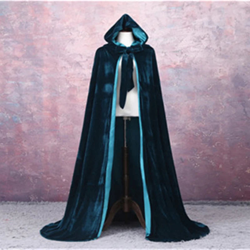 Adult Child Velvet Hooded Cape New Adult Halloween Hooded Cloak Velvet Witches Princess Black Red Velvet Hooded