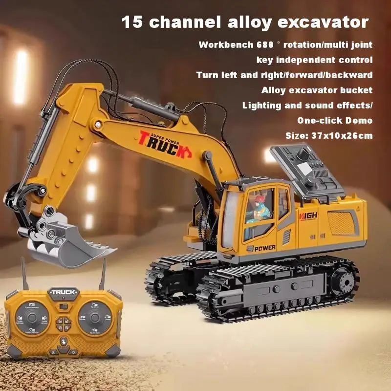 Alloy Remote Control Excavator Toy Car with Lights Sound Effect Electric Excavator Automobile Engineering Vehicle Children Gifts