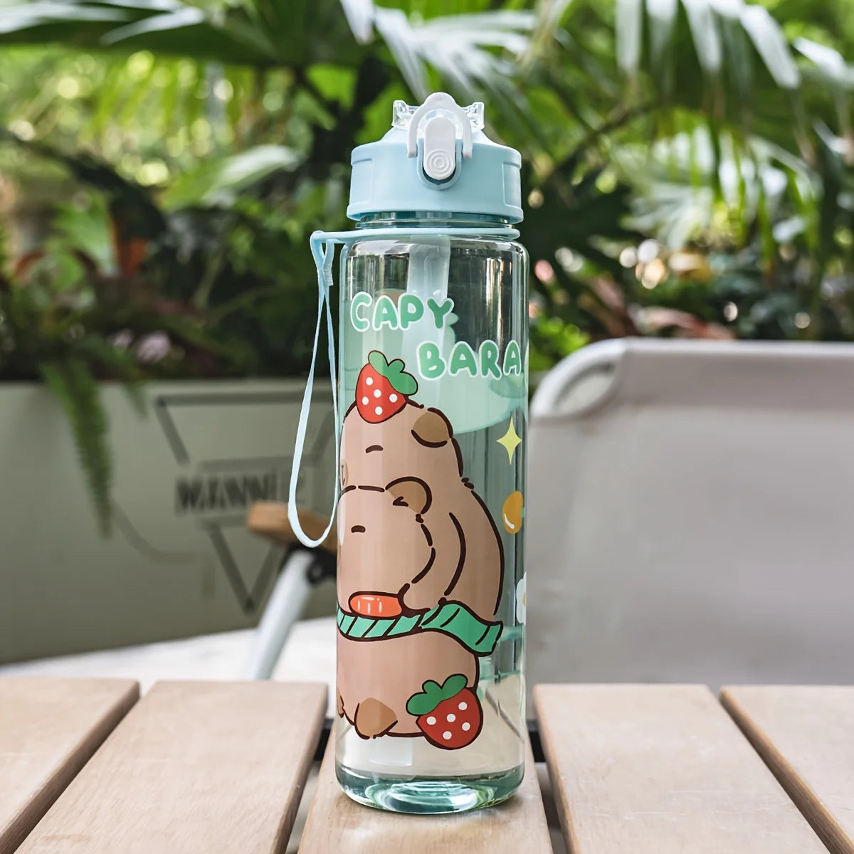 750ml/26oz Cute Cartoon Plastic Water Bottle with Straw Multi-Style Selection for Outdoor Sports Travel Camping Festive Parties
