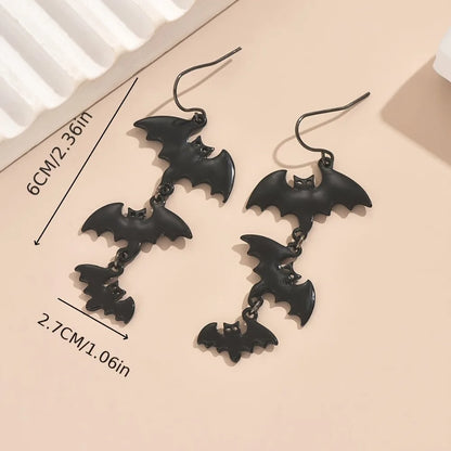 Cool Gothic Punk Style Black Three Bat Earrings Trend Exaggerated Personality Halloween Ear Hook Accessories for Women Man